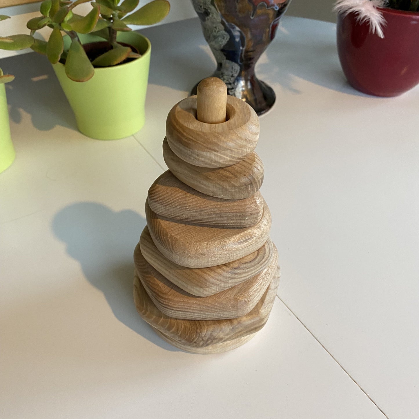 Lotes Toys Natural Geometric Wooden Stacking Pyramid - 7 pieces PY54