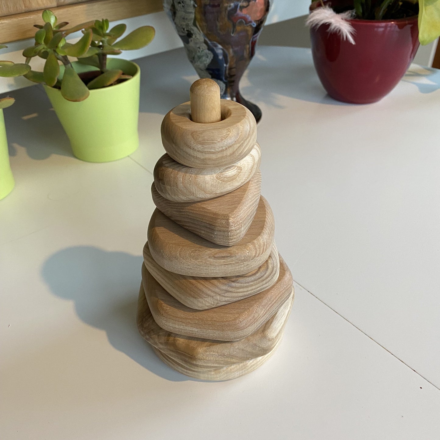 Lotes Toys Natural Geometric Wooden Stacking Pyramid - 7 pieces PY54