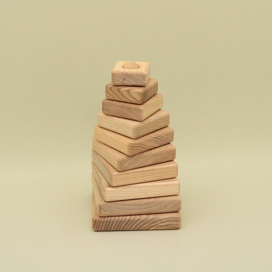 Lotes Toys Natural Square Wooden Stacking Pyramid - 10 pieces PY01