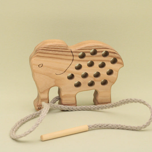 Lotes Toys Natural Wooden Threading Lacing Elephant TT26