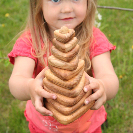 Lotes Toys Natural Triangle Wooden Stacking Pyramid - 10 pieces PY05