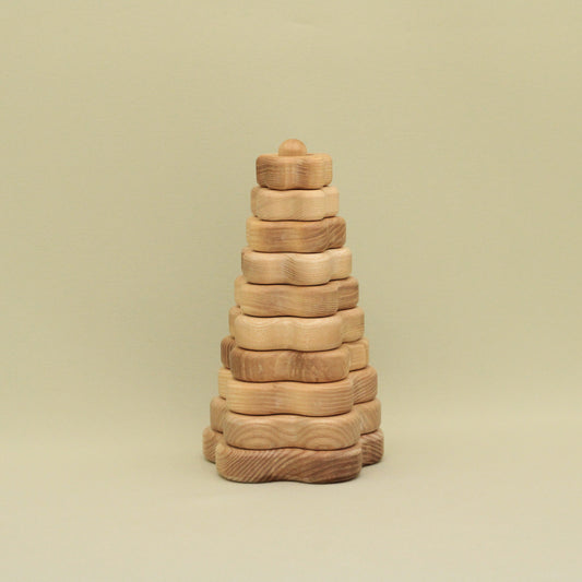 Lotes Toys Natural Flower Wooden Stacking Pyramid - 10 pieces PY03